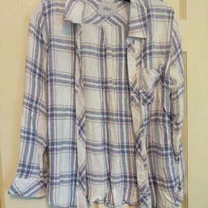 Rails White Blue Blush Plaid Button Up Boyfriend Shirt | Size XS